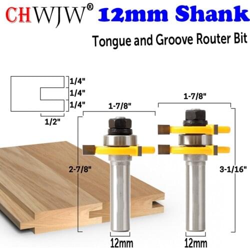 2pc 12mm Shank high quality Tongue & Groove Joint Assembly Router Bit Set 3/4" Stock Wood Cutting Tool - Chwjw