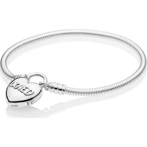 2019 NEW 100% 925 Sterling Silver Valentines Day Moments Smooth Bracelet With Loved Heart Padlock Clasp For Jewelry Gift
