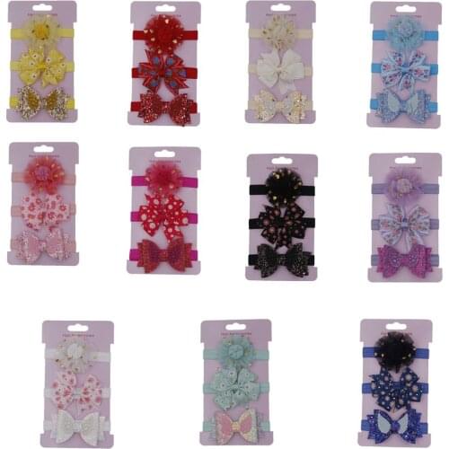 3Pcs/Set Children Headdress Sequins Bowknot Flower Hair Band Photography Props Birthday Party Decoration Holiday Gifts