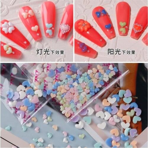 50pcs/bag new creative resin heart loose beads connectors for diy phone case nails manicure decorate jewelry accessories