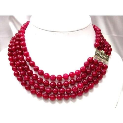 Authentic 4row crude sanguine red jades bead necklace 17"