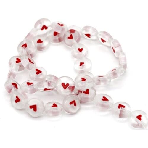 Free Shipping White Print Red Heart Lampwork Beads 7x3mm/10x3mm for Handmade Bracelet Necklace Jewelry Findings DIY Accessories