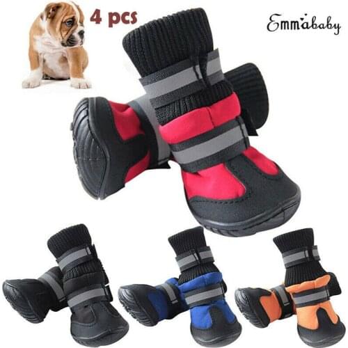 4Pcs Dog Shoes High Waist Golden Retriever Samos Husky Waterproof Non-Slip Winter Dog Feet Large Dog Cotton Boots Pet Shoes