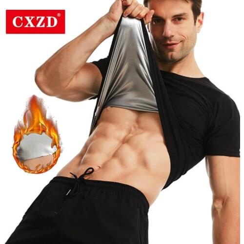 CXZD Waist Trainer Sweat Sauna Suits Body Shapers New Men Silver ion coating Thermo Zipper Shirt Fitness Slimming Short sleeve