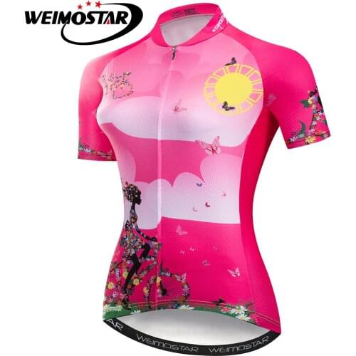Weimostar Cycling Jersey Shirts Women Pro Pink Bike Roupa Summer Short Sleeve Outdoor Sport Ropa Ciclismo Bike Jersey Clothing