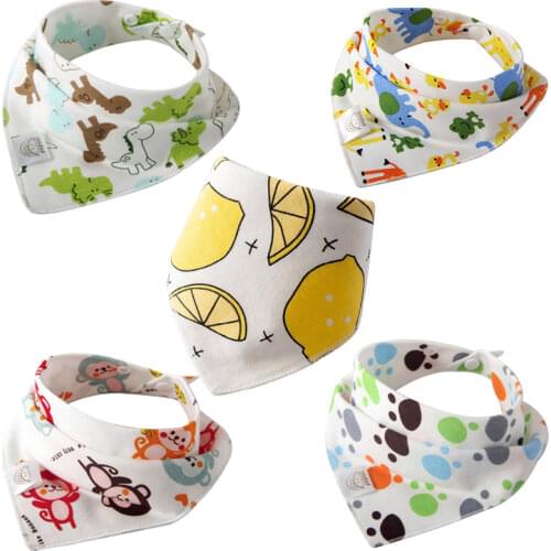 5 Pcs/Lot Baby Bandana Bibs Scarf Burp Cloths Saliva for Newborn Infant Toddler Boys Girls Kids Cartoon Triangle Cotton Bib
