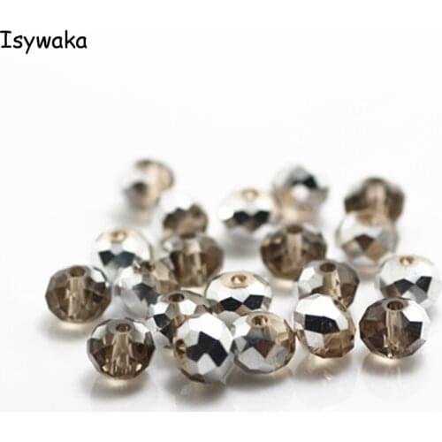 Isywaka Tender Rose Silver Color 4*6mm 50pcs Rondelle Austria faceted Crystal Glass Beads Loose Round Beads for Jewelry Making