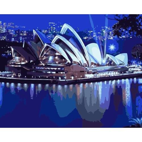 MaHuaf-j357 Sydney Opera House Night lights city oil painting by numbers for home decor