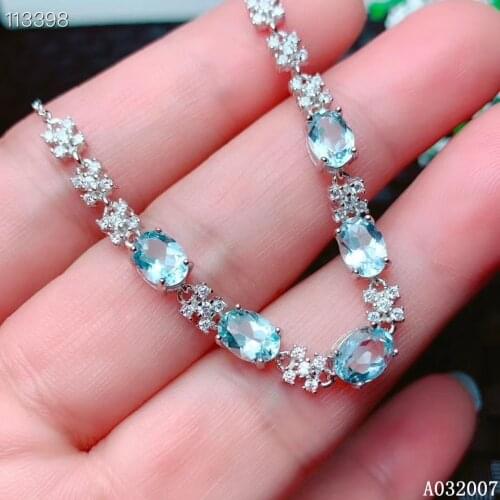 KJJEAXCMY fine jewelry 925 sterling silver inlaid natural Aquamarine bracelet fashion female hand bracelet support testing