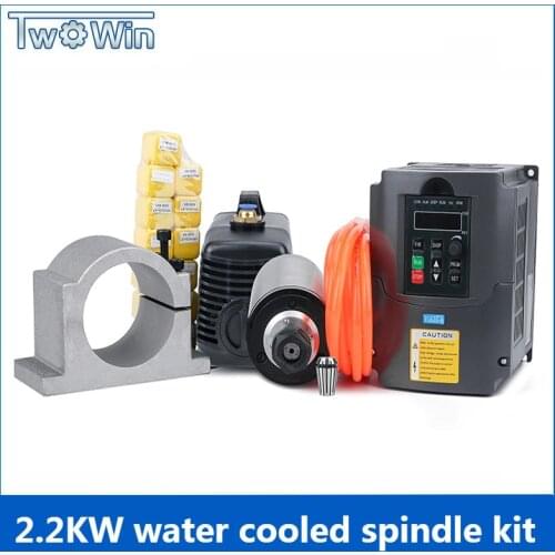 2.2kw Spindle Kit 220v 80mm 2200w CNC Milling Spindle Motor 2.2kw Inverter 80mm Spindle Clamp 80w Pump 5m Pipes 13pcs ER20
