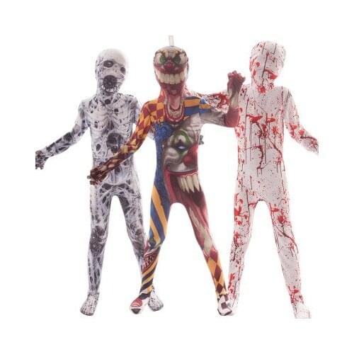 Halloween costumes for kids boys horror costume jumpsuit Branch mutation man terror spider man clown white blood digital print
