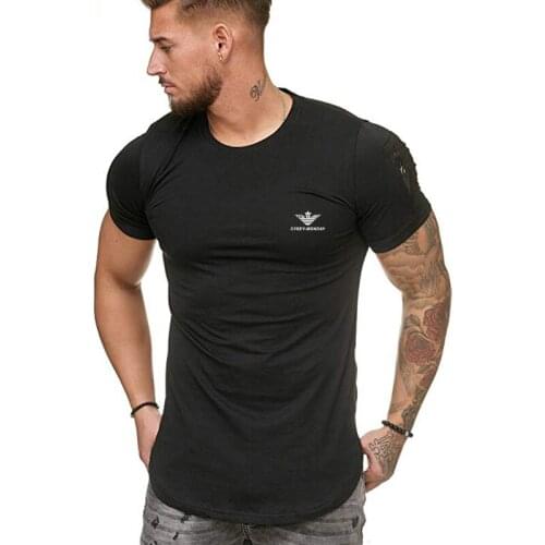 Brand Printing Short Sleeve Zipper Shoulder Streetwear Hip Hop Summer T Shirt Men Longline Curved Hem T-Shirt Plus Size M-5XL