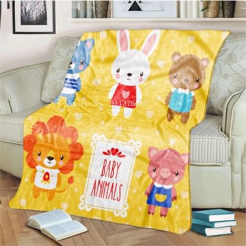 Cartoon Animal Soft Double sided Flannel Blanket Cute Rabbit Lion Bear 3D Print for Baby boys girls warm gift on sofa bed Travel