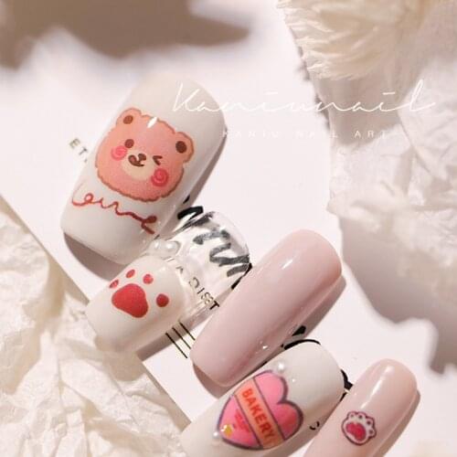 Disney Nail Art Cartoon Bear Sticker Cute Smiley Star Kawaii New Girl Back Glue Waterproof Diy Decorations Toys For Childrens