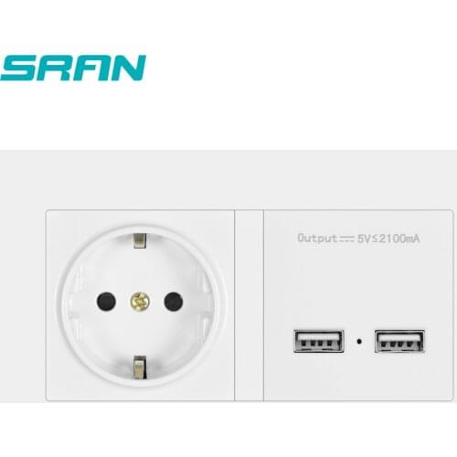 SRAN 2gang wall power socket and dual usb 5V2.1A PC panel 146mm* 86mm white/black/gold socket with usb