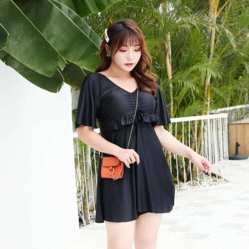 2021 South Korea New Solid Color Hot Spring Trumpet Sleeve Deep V Drawstring Bow Knot Folds Decorative Fairy Fan Two-Piece Swim