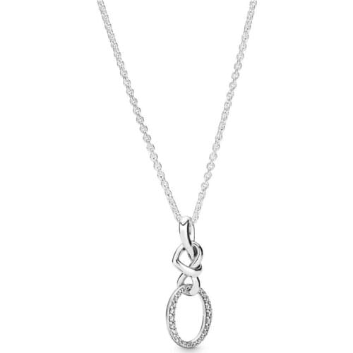 New Free Shipping Authentic 925 Sterling Silver Knotted Heart Pendant Chains Necklace For Women DIY Jewelry Bead S925 Charms