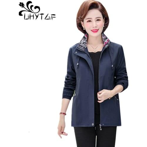 UHYTGF New Womens Trench Coat Thin Plus size 5XL Outerwear Female Casual Trench Coats Slim Middle-aged womens Windbreaker X160