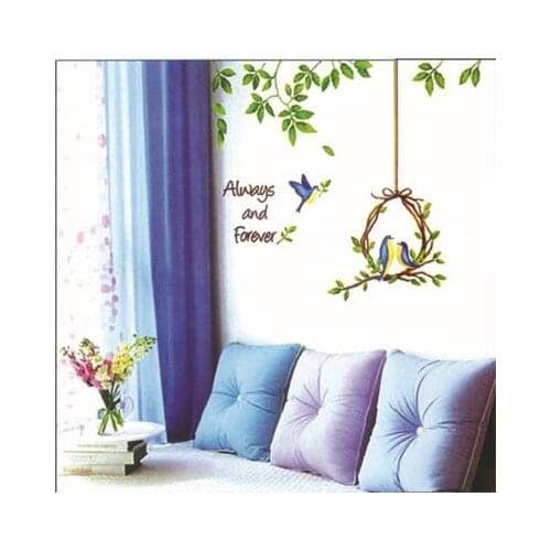 New Arrive Birds Nest Green Tree Modern Home Decal Vinyl Wall Sticker Animal Living Room Decoration Wall Decor 3D Natural Paper