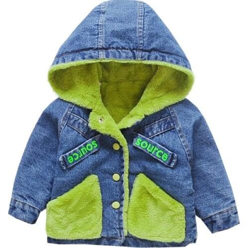Girls' Coat New ChildrenS Rabbit Plush Denim In Winter BabyS Westernized Plus Plush Top Lapel Hooded Fashion Coat