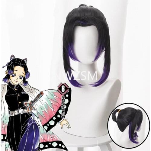 Anime Demon Slayer Kimetsu no Yaiba Kochou Shinobu Wig Cosplay Costume Women Heat Resistant Synthetic Hair Wigs