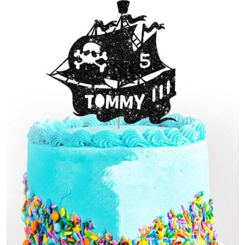 Custom Pirate Ship glitter cake topper Pirate party birthday personalised, boys cake topper, cake decoration Pirate ship boat