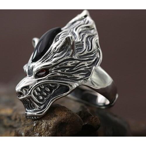 S925 Sterling Silver Fashion Jewelry Silver Ring retro personality man wolf totem wolf legends ring