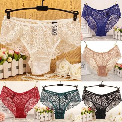 Sexy Ladies Panties Solid Color Large Size Lace Floral Perspective Erotic Panties Briefs Sexy toys for woman