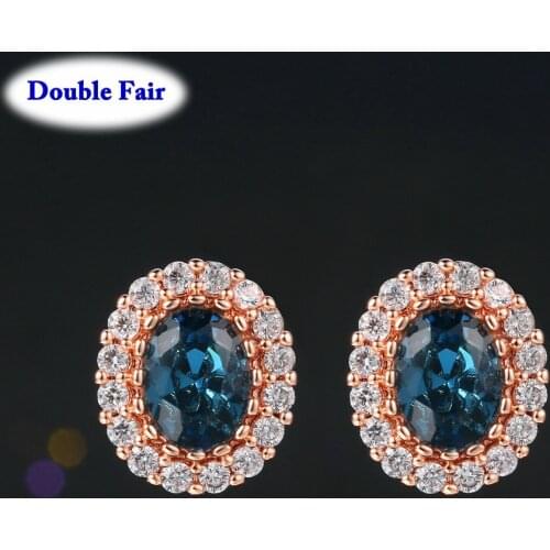 DWE109 Vintage Blue High Quality Rose Gold Color Stud Earrings For Women Jewelry Crystal Wholesale brincos joias