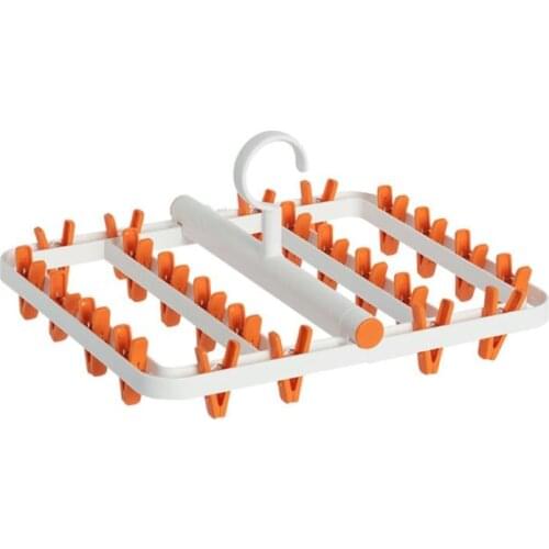 24 Clips Folding Clothes Hanger Multi-function Windproof Drying Rack Underwear K1MF