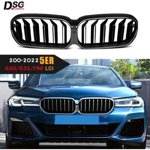 Replacement Dual Line Carbon Fiber ABS Car Front Bumper Kidney Racing Grills Fit for BMW 5 Series G30 G31 F90 2020-2022 LCI Only