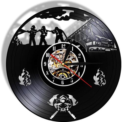 Firemen Theme Art CD Vinyl Record Wall Clock 3D Decorative Clock Personality Vintage Home Decor Art Wall Watch Best Gift