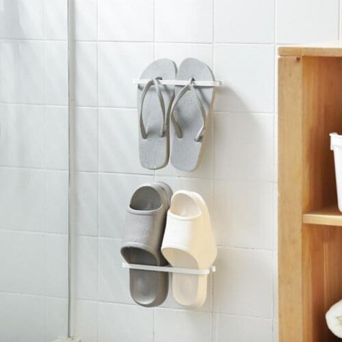 1 Set Convenient Slippers Shelf Practical Iron Wall-mounted Space-saving Hanging Shoes Storage Rack Holder for Daily Use