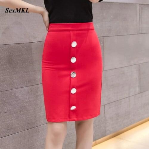 Plus Size Red Skirts Womens 2020 Summer Black High Wiast Pencil Skirt Women Clothing Sexy Korean Button Office Bodycon Skirt