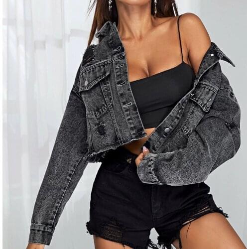 Casual Cropped Black Jean Jacket Women Denim Jackets Autumn Winter Coat 2020 Pocket Plus Size Denim Jacket Veste En Jean Femme