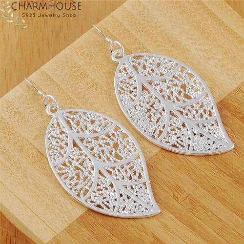 Charmhouse 925 Silver Earrings for Women Leaf Long Earing Brincos Pendientes Fashion Jewelry Accessories Party Gifts