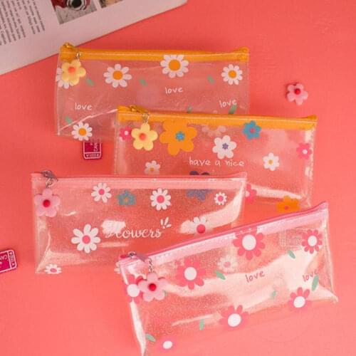 1Pcs Kawaii Pencil Case Flower Transparent Gift Estuches School Pencil Box Pencil Bag School Supplies Stationery
