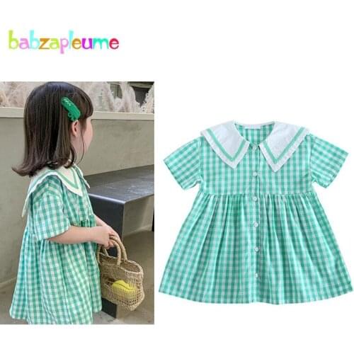 2020 Summer Dresses Korean Fashion Baby Girls Clothes Cute Princess Plaid Short Sleeve Kids Dress Cotton Children Clothing 1885