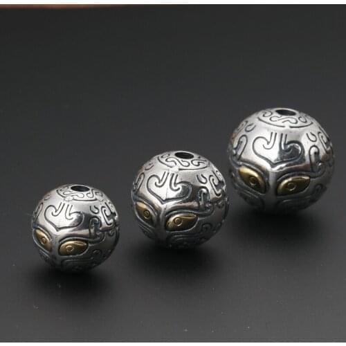 925 Sterling Silver Vintage Chinese Style parts septum manual DIY Buckets of hand Mythical Animals glutton round beads