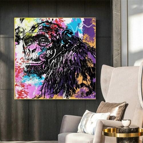 Abstract Collage Splashes Colours Monkey Picture On Canvas Painting Poster And Prints Funny Animal Wall Art No Frame