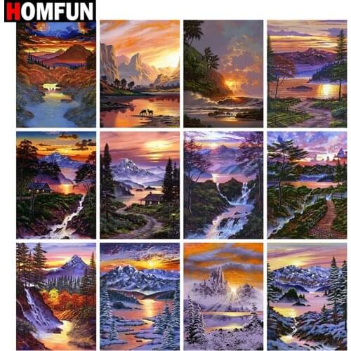 HOMFUN Full Square/Round Drill 5D DIY Diamond Painting "Forest sunset landscape" Embroidery Cross Stitch 5D Home Decor Gift