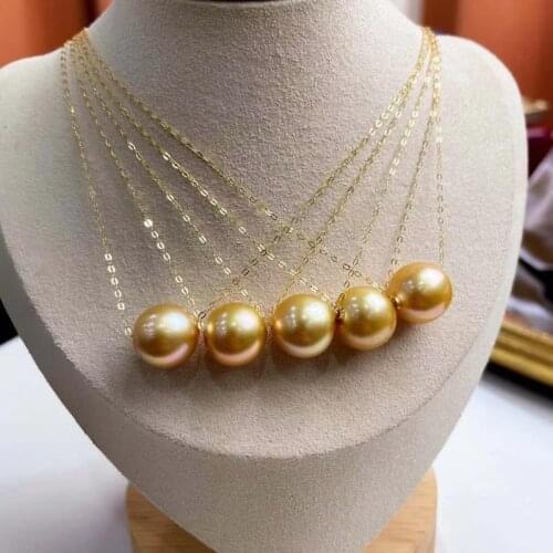 HENGSHENG Top Grade 10-11mm Natural Seawater Round Pearls Pendant Pure 18k Gold Chain Morden Elegance Pendant Jewelry For Women