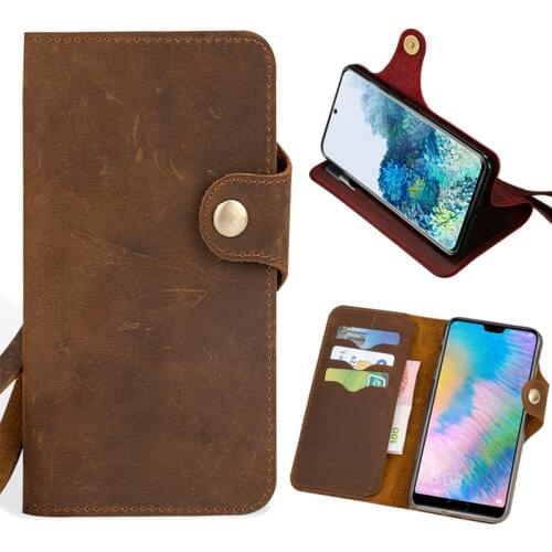 Genuine Pull-Up Leather Flip Phone Case For Samsung Galaxy A52 A51 A72 A71 Crazy Horse Slot Wallet Cover Strap