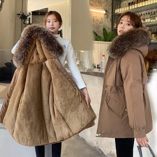 New Wool Liner Womens Winter Jacket Thick Hooded with Fur Zipper Ladies Parka Solid Long Sleeve Warm Down Coat for Female 2021