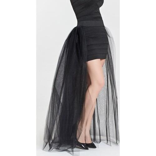 Fashion 4 Layer Tulle Overskirt Custom Made Floor Length Black Soft Mesh Tutu Skirt Prom Party Gown Detachable Overskirt 0502-51
