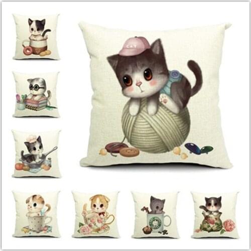 Fashion 45*45cm Cute Cats Cushion Cover Animal Digital Printed Cotton Linen Pillows Home Use Wedding Decorative Pillowcase