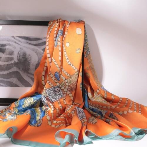 130*130cm Fashion Scarves Women Shawl Silk Satin Hijabs Female Bandana Square Muslim Ladies Print Scarf Beach Stole Muffler Pare