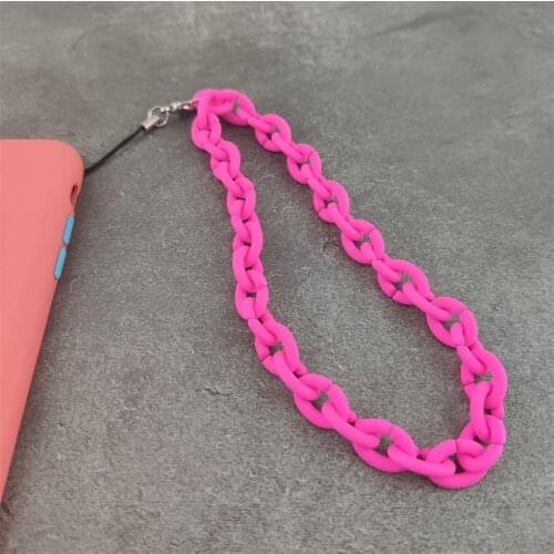 Fashion Phone Chain Strap Fluorescent solid color Lanyard Necklace chain Colorful Acrylic Rubber Plated Lanyard For Mobile