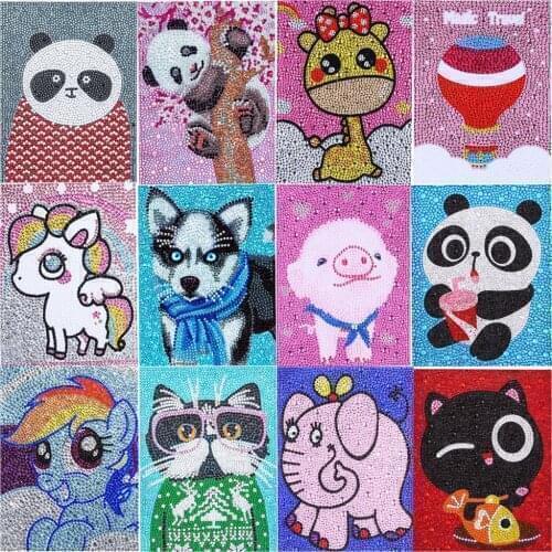 Childrens Easy Cartoon Animal Pattern DIY 5D Diamond Painting Kits Full Shiny Crystal Drill Mosaic Painting For Kids Gift