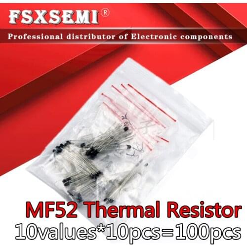 10values*10pcs=100PCS NTC MF52 Thermistor Resistor Kit NTC-MF52AT 1K 2K 3K 4.7K 5K 10K 20K 47K 50K 100K ±5% 3950B 3950K